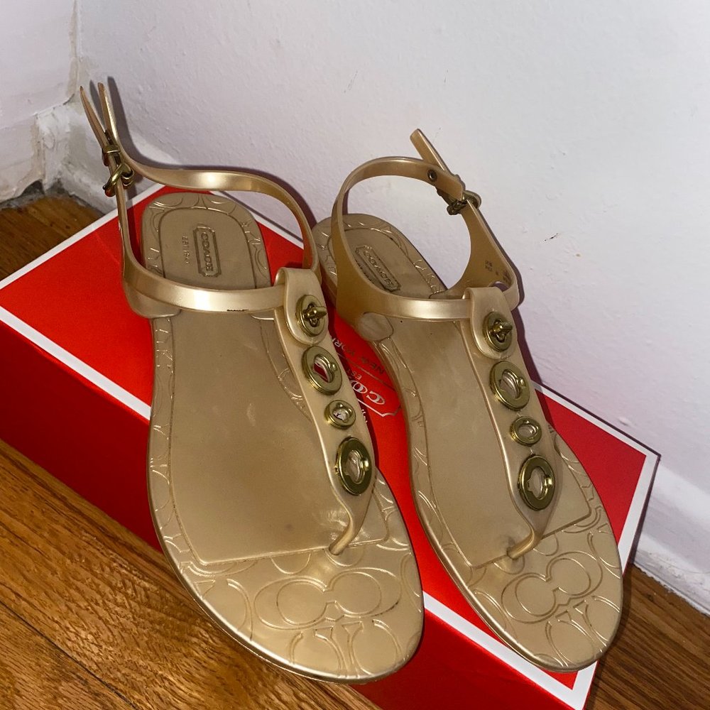 Coach Jelly Thong Sandals in Gold